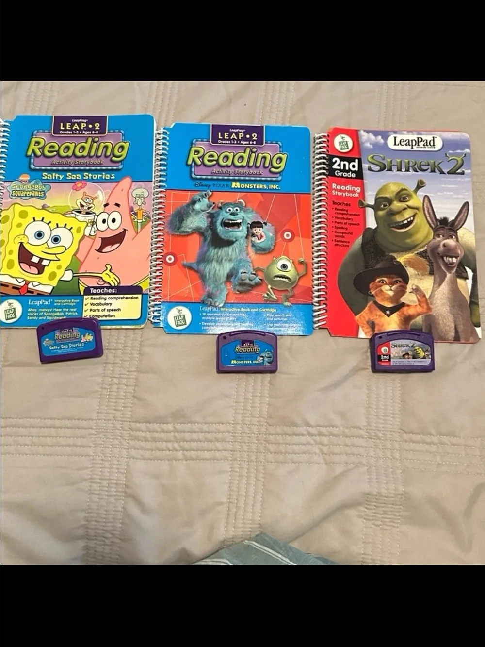 LEAP FROG Leap 2 Series SpongeBob, Monsters Inc., & Shrek Books & Cartridges!